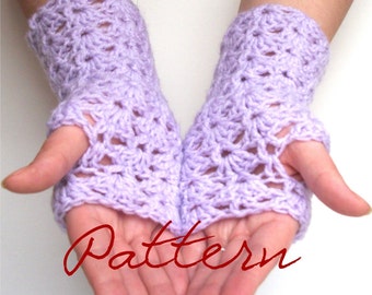 PDF Gloves Crochet Pattern Lace Shell Fingerless Gloves