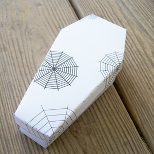 Large Coffin Box Printable Halloween Favor Box Spiderwebs RIP Goth Decoration Black White DIY Gift Box