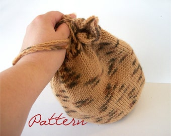 Knitting Pattern PDF: Round Knitted Drawstring Bag Wristlet Knit Bag