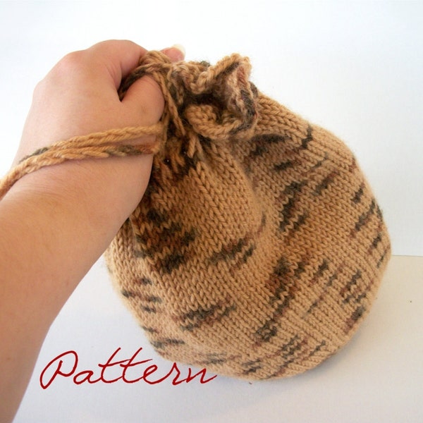 Knitting Pattern PDF: Round Knitted Drawstring Bag Wristlet Knit Bag