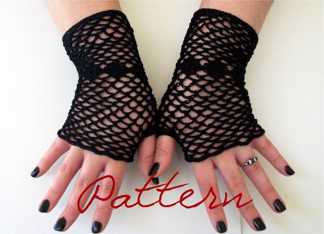 PDF Crochet Pattern Fishnet Fingerless Gloves With Diamonds Thread ...