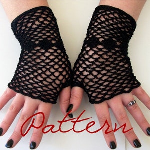 PDF Crochet Pattern Fishnet Fingerless Gloves With Diamonds Thread Crochet Pattern