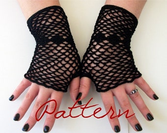 PDF Crochet Pattern Fishnet Fingerless Gloves With Diamonds Thread Crochet Pattern