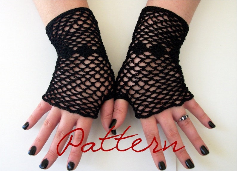 PDF Crochet Pattern Fishnet Fingerless Gloves With Diamonds Thread Crochet Pattern image 1