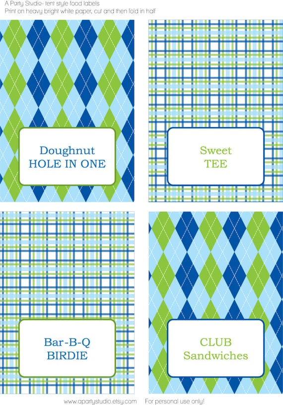 Items similar to Golf Party- Tent Style Printable Food Labels in argyle ...