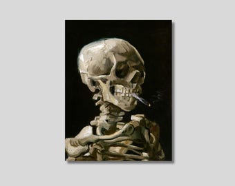 Skull of a Skeleton with Burning Cigarette by  Vincent van Gogh , Canvas Wall Art