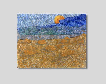 Vincent van Gogh: Landschaft mit Weizengarben und aufgehendem Mond - Leinwanddruck