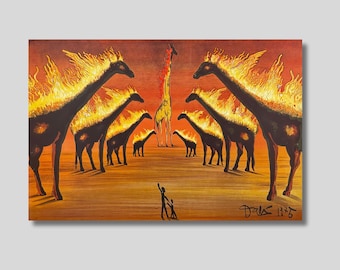 希少品　サルバドールダリ　燃えるキリン　パラストーン　Salvador Dalí サルバドール・ダリの燃えるキリンのキャンバスアート：シュールな