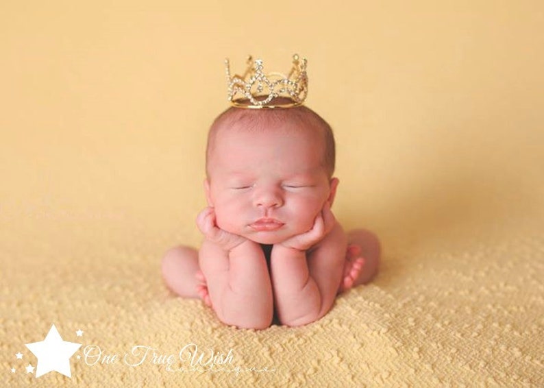 Baby Crown headband, gold crown, princess crown, rhinestone crown, infant crown headband, newborn crown headband, photo prop, infant tiara image 4