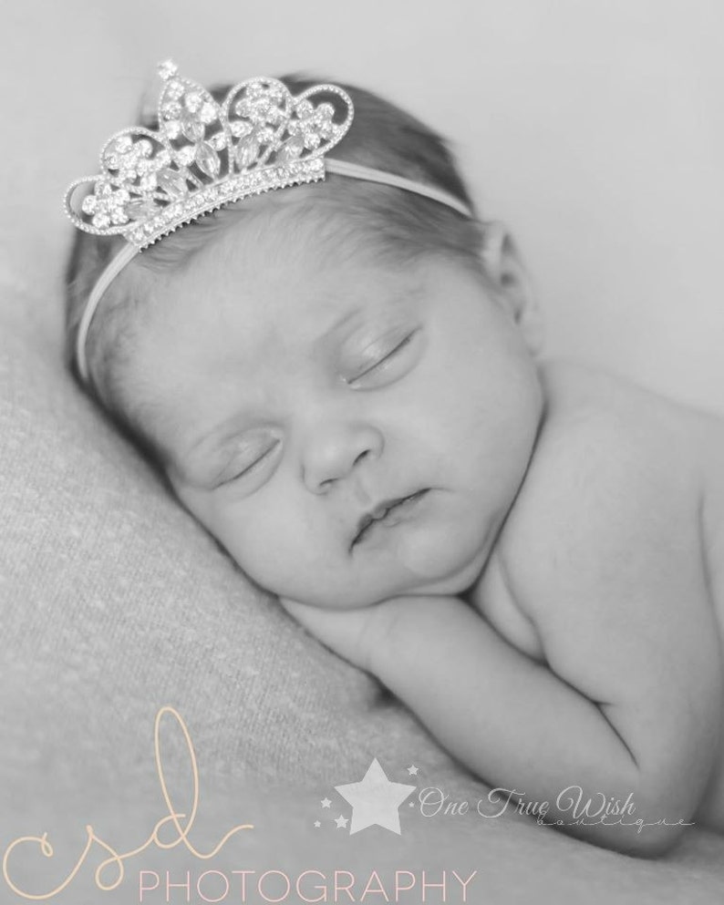 Gold Baby Tiara Crown, elastic headband, tiara baby, crown baby, gold tiara, gold crown, newborn tiara, princess tiara, baby tiara headband image 4