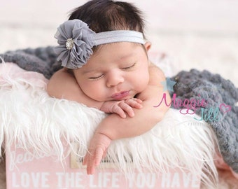 Baby headband, grey, gray, headband, infant headband, newborn headband, newborn girl, infant hair clip, baby girl headband, infant girl