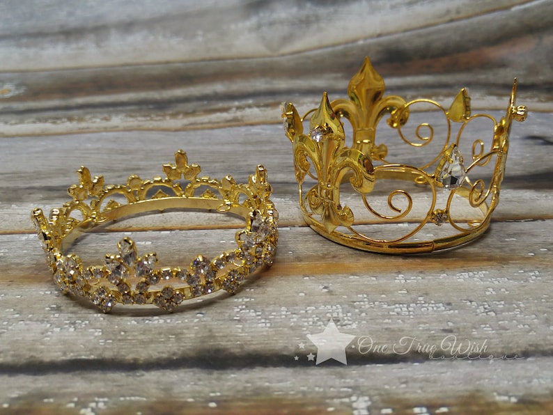 Prince and Princess, gold crown, princess crown, prince crown, first birthday crown, baby crown headband, baby tiara, infant tiara, tiara image 1