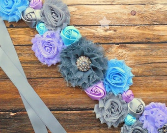 Maternity Sash, Gender Neutral, Baby Bump, Gray Purple Blue Maternity Sash, Pregnancy Sash, Baby Shower, Newborn Photo Prop, Gender Reveal