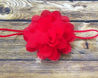 Red baby headband, mini flower headband, elastic headband, baby headband, infant headband, newborn headband, baby girl headband, hair clip