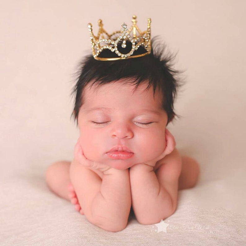 Baby Crown headband, gold crown, princess crown, rhinestone crown, infant crown headband, newborn crown headband, photo prop, infant tiara image 2