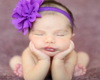 Purple baby elastic headband, chiffon flower, baby headband, infant headband, newborn headband, girl, hair clip, photo prop, baby gift