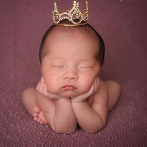 Baby Crown headband, gold crown, princess crown, rhinestone crown, infant crown headband, newborn crown headband, photo prop, infant tiara image 3