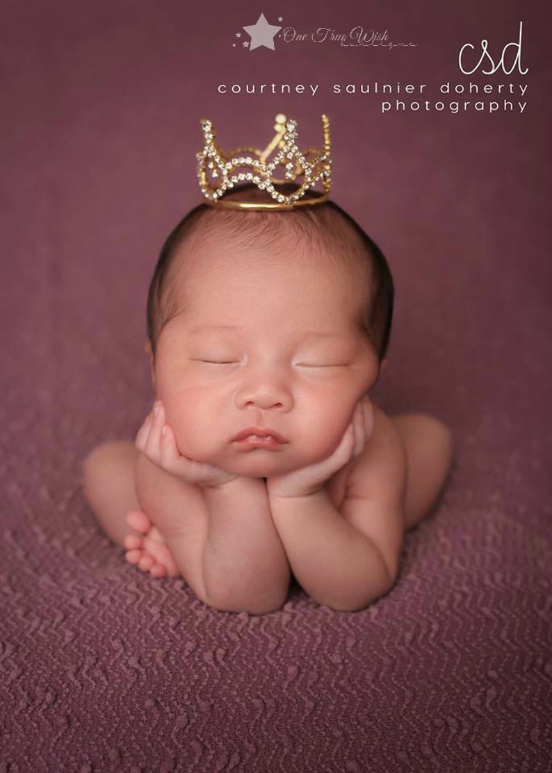 Baby Crown headband, gold crown, princess crown, rhinestone crown, infant crown headband, newborn crown headband, photo prop, infant tiara image 3