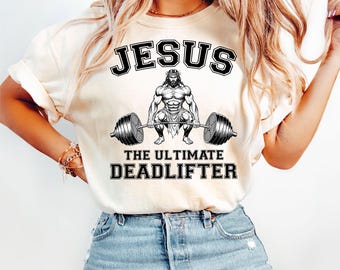 Jesús Deadlifter SVG: Diseño de entrenamiento cristiano en el gimnasio (descarga digital)