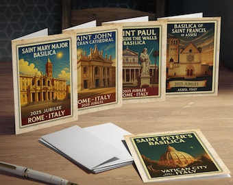 Major Papal Basilicas | Greeting Card 5-Pack | Vintage Travel Poster Designs