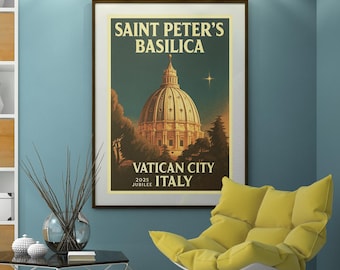Saint Peters Basilica Dome | Prints - Framed or Unframed | Vintage Travel Poster | Vatican City