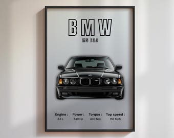 BMW M5 E34-poster | Automobiel kunst aan de muur | Cadeau autoliefhebber