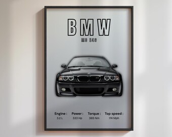 BMW M3 E46-poster | Automobiel kunst aan de muur | Cadeau autoliefhebber