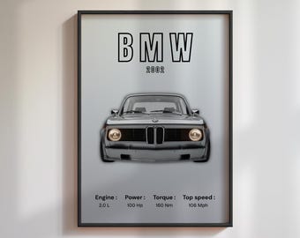BMW 2002-poster | Automobiel kunst aan de muur | Cadeau autoliefhebber
