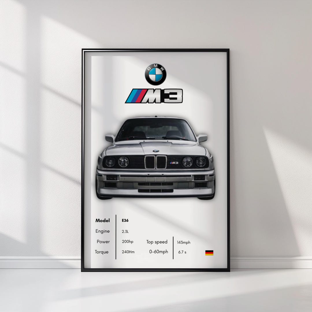 BMW M3 E36 Car Poster Digital | Size A4 | Wall Art Print | Wall Decor ...