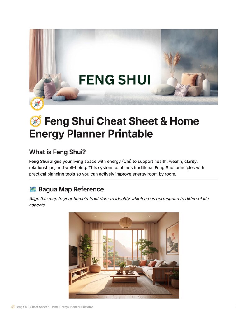 Feng Shui Cheat Sheet and Home Planner - Etsy UK