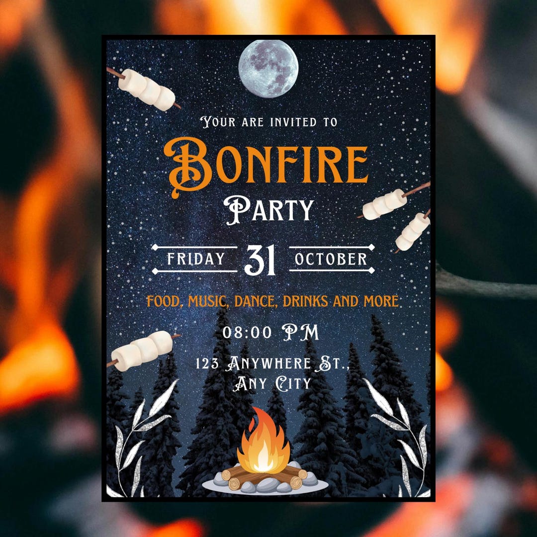 Editable Bonfire Party Invitation Template (canva, Instant Download ...
