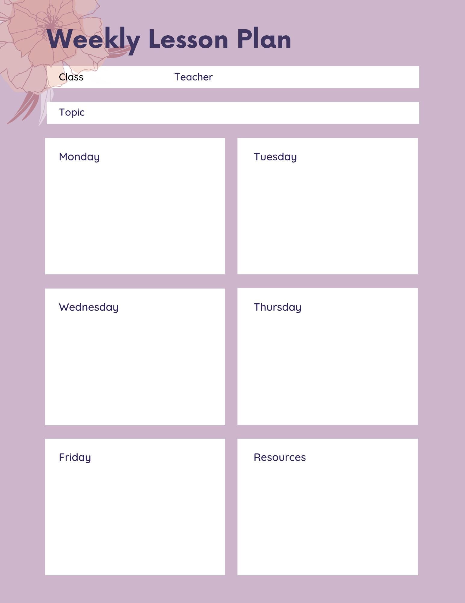 PRINTABLE Weekly Lesson Plan [PLN12] - Etsy