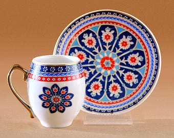 Delft-Style Porcelain Coffee Set – 6-Piece Espresso Cups & Saucers