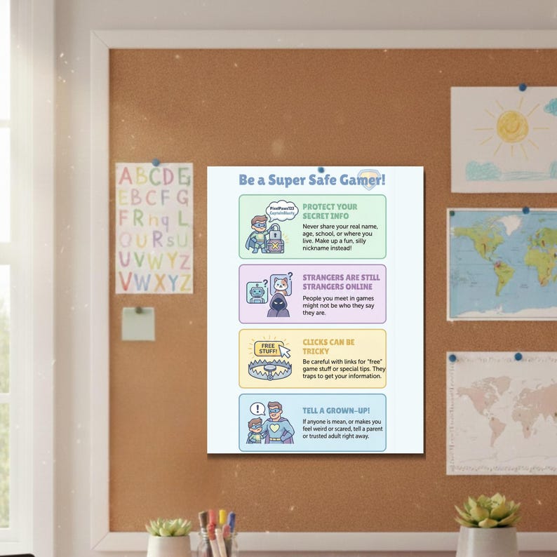 Gaming Safety Poster for Kids Online Safety Education Poster Superhero ...