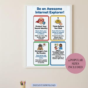 Digital Safety Rules Online Safety Poster Primary Colors Classroom Decor Internet Safety Education Cyber Safety Guide Superhero Wall Art