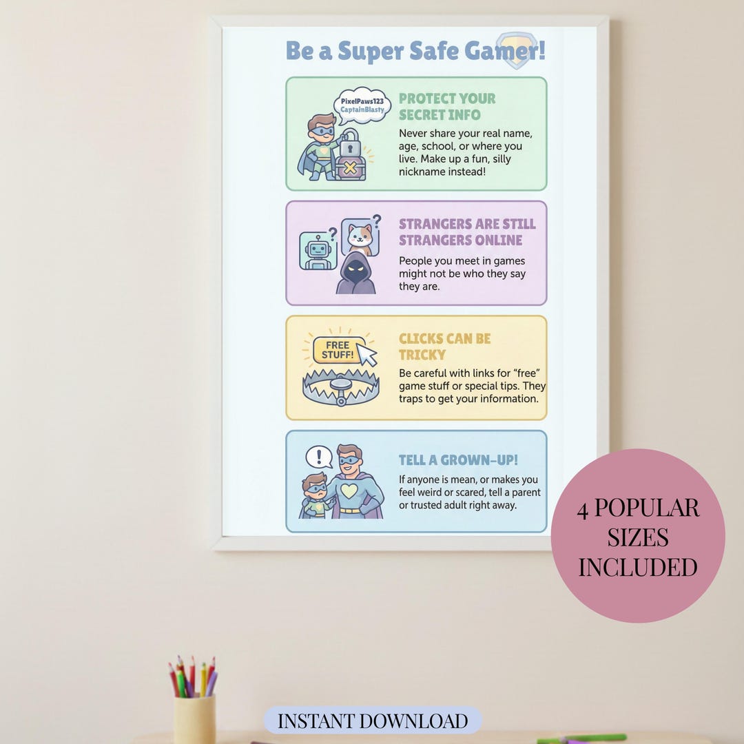 Gaming Safety Poster for Kids Online Safety Education Poster Superhero ...