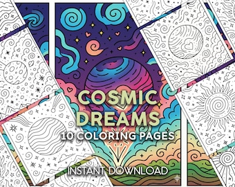 Desenhos para colorir Sonhos Cósmicos | Arte fofa de planetas e espaço para crianças | 10 PDFs para imprimir