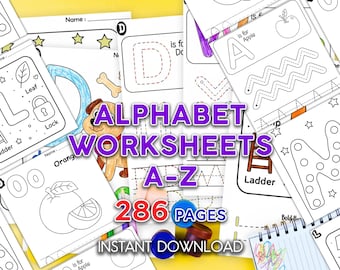 Folhas de atividades para aprender o alfabeto – traçado de letras, colorir, reconhecimento (286 páginas para imprimir) (Download digital)