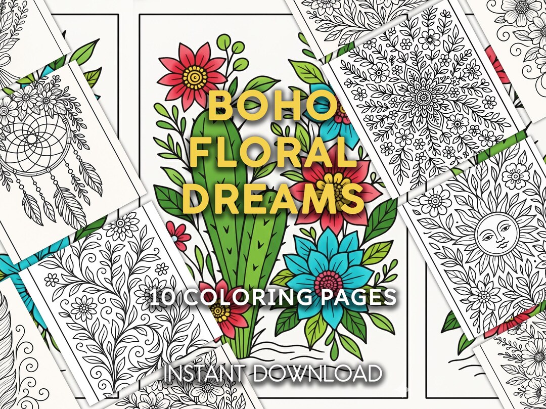 Boho Floral Coloring Pages | Wildflower & Daisy Designs (10 Printable ...