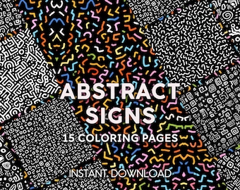 Desenhos abstratos para colorir | Arte moderna em linhas e padrões com fundo preto | 15 PDFs para imprimir