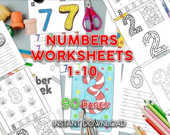 Folhas de Atividades com Números de 1 a 10 – Traçado, Contagem e Desenho | Caderno de Matemática para Educação Infantil (90 Páginas)