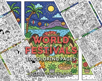 Desenhos para colorir de festivais mundiais | Celebrações culturais e tradições globais | 10 PDFs para imprimir