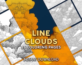 Desenhos para colorir de nuvens em linhas | Céu abstrato e arte orgânica em linhas | 15 PDFs para imprimir