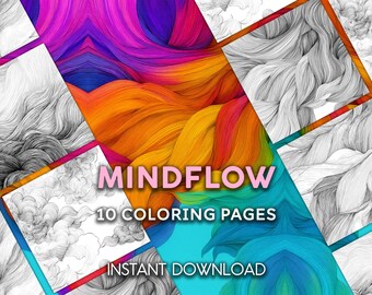 Páginas para colorir Mindflow | Arte abstrata em linhas e ondas minimalistas | 10 PDFs para imprimir