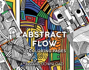 Páginas para colorir com fluxo abstrato | Padrões geométricos modernos e arte linear | 10 PDFs para imprimir