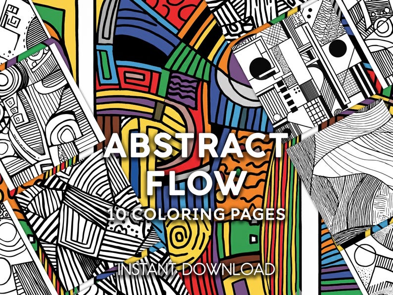 Abstract Flow Coloring Pages | Modern Geometric & Line Art Patterns ...