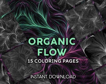 Páginas para colorir com fluxo orgânico | Arte abstrata em linhas e desenhos intrincados | 15 PDFs para imprimir