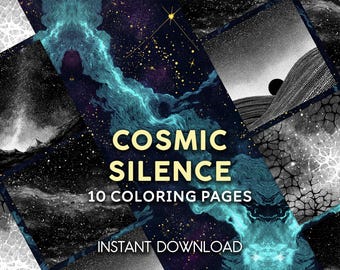 Páginas para colorir Silêncio Cósmico | Arte minimalista espacial e pontilhista | Cosmos meditativo 10 PDFs para imprimir
