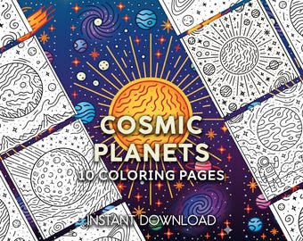 Desenhos para colorir de planetas cósmicos | Espaço, estrelas e galáxias para crianças | 10 PDFs para imprimir