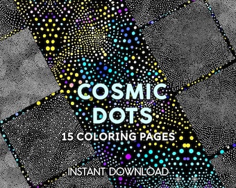 Páginas para colorir Pontos Cósmicos | Arte abstrata com pontos e padrões meditativos | 15 PDFs para imprimir